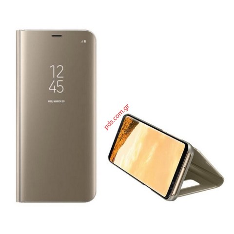 Θήκη Book flip Samsung A605 Galaxy A6 Plus 2018 Gold Clear view σε χρυσό χρώμα