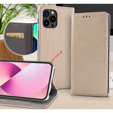 Θήκη Book Samsung Galaxy S23 FE SM-S711B Gold stand magnet σε χρυσό χρώμα Blister. Θήκη Book Samsung Galaxy S23 FE SM-S711B Gold stand magnet σε χρυσό χρώμα Blister.