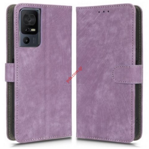 Θήκη Book TCL 40 SE (T610K) Purple σε μωβ χρώμα όψη δέρματος Blister.