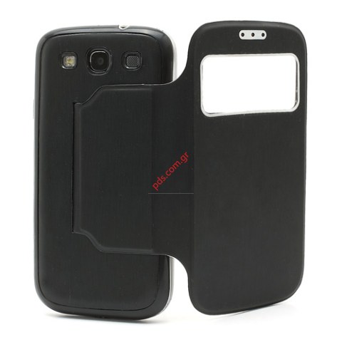 Θήκη με πορτάκι και παράθυρο Samsung i9300 S3 Black Flip Easy Stand View 