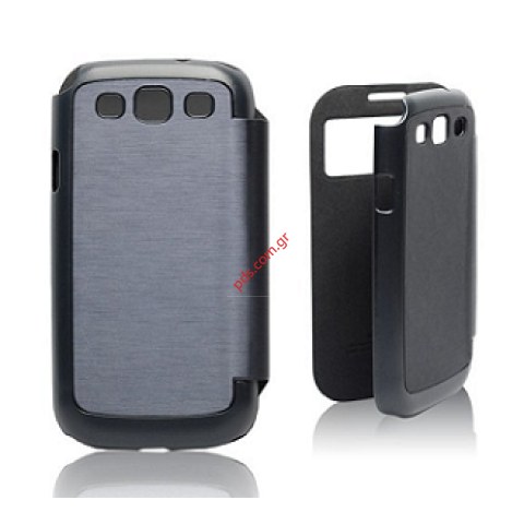 Θήκη με πορτάκι και παράθυρο Samsung i9500 S4 Black Flip Easy View