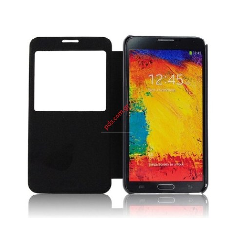 Θήκη με πορτάκι S-View Samsung Galaxy Note III N9000 Black σε μαύρο χρώμα