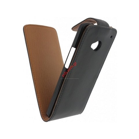 Θήκη προστασίας flip open Slim HTC ONE M7 Black σε μαύρο χρώμα