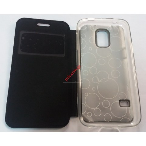 Θήκη τύπου βιβλίου fancy Samsung G800F Galaxy S5 Mini Wallet Diary Black σε μαύρο χρώμα Θήκη τύπου βιβλίου fancy Samsung G800F Galaxy S5 Mini Wallet Diary Black σε μαύρο χρώμα