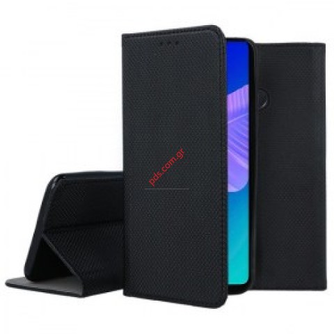 Θήκη τύπου βιβλίου Huawei P40 Lite E Flip Book stand Wallet Diary Black σε μαύρο χρώμα