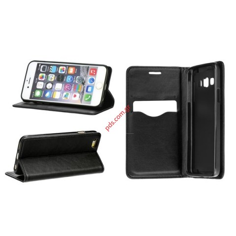 Θήκη τύπου βιβλίου Huawei P40 Lite Flip Book stand Wallet Diary Black σε μαύρο χρώμα