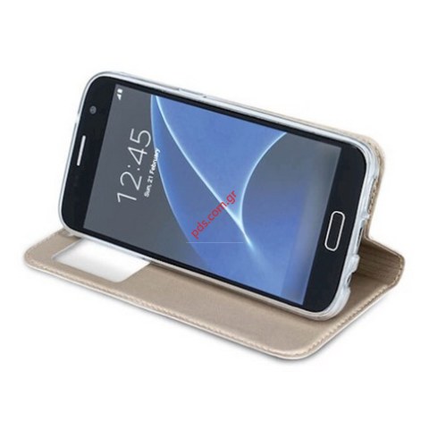 Θήκη τύπου βιβλίου Samsung A307F Galaxy A30S (2019), A50 (2019) Gold Flip book Window σε χρυσό χρώμα με παράθυρο