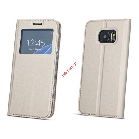 Θήκη τύπου βιβλίου Samsung A405F Galaxy A40 (2019) Gold Flip book Window σε χρυσό χρώμα με παράθυρο