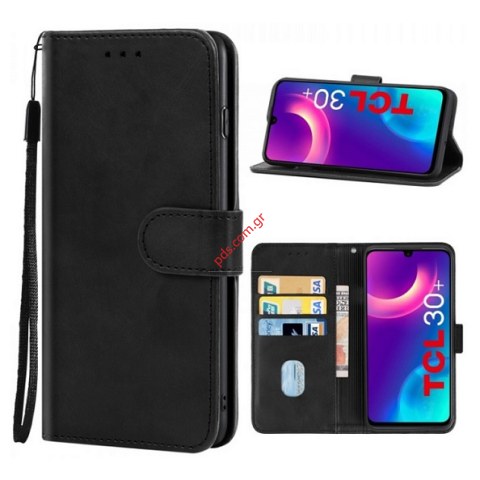 Θήκη τύπου βιβλίου TCL 30 SE, 305, 306 Black Smart Flip book wallet σε μαύρο χρώμα Blister