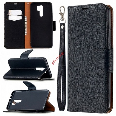 Θήκη τύπου βιβλίου Xiaomi Redmi 9 Black Wallet Diary σε μαύρο χρώμα