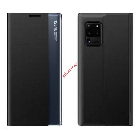 Θήκη βιβλίο Samsung A528 Galaxy A52S Black Half Mirror View Stand Magnetic close σε μαύρο χρώμα Blister