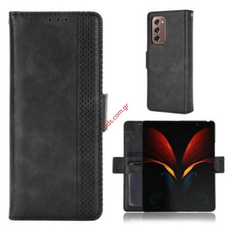 Θήκη βιβλίο Samsung Galaxy Z Fold 2 5G Black Stand book walelt vintage clip σε μαύρο χρώμα Θήκη βιβλίο Samsung Galaxy Z Fold 2 5G Black Stand book walelt vintage clip σε μαύρο χρώμα