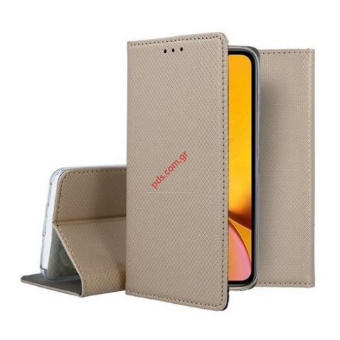 Θήκη βιβλίο Xiaomi 14T Gold Magnet book stand σε χρυσό χρώμα Blister