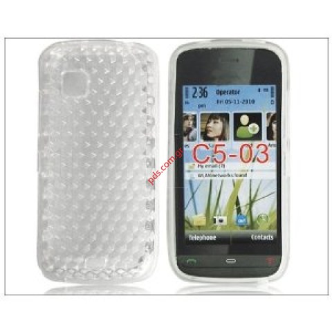 Πλαστική διάφανη ημίσκληρη θήκη Nokia C5-03  σε λευκό χρώμα (White cyrcle) Πλαστική διάφανη ημίσκληρη θήκη Nokia C5-03  σε λευκό χρώμα (White cyrcle)