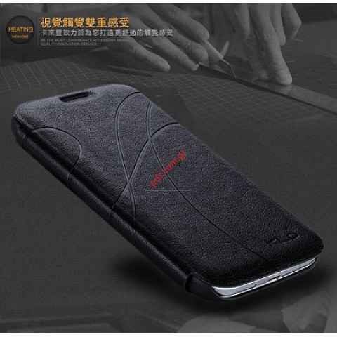 Θήκη με πορτάκι και παράθυρο Samsung Galaxy S5 G900F Black σε μαύρο χρώμα KLD OSCAR Flip Easy View