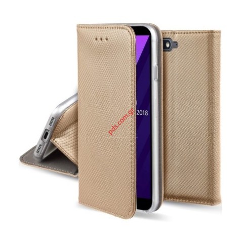 Θήκη βιβλίου Huawei Y6 (2018), Y6 Prime (2018) Gold Flip Book Pocket Stand  Θήκη βιβλίου Huawei Y6 (2018), Y6 Prime (2018) Gold Flip Book Pocket Stand