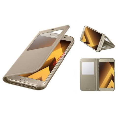 Γνήσια θήκη Book Flip S-VIEW Gold Samsung Galaxy A5 2017 EF-CA520PFE σε χρυσό χρώμα με παράθυρο (LIMITED STOCK) Blister
