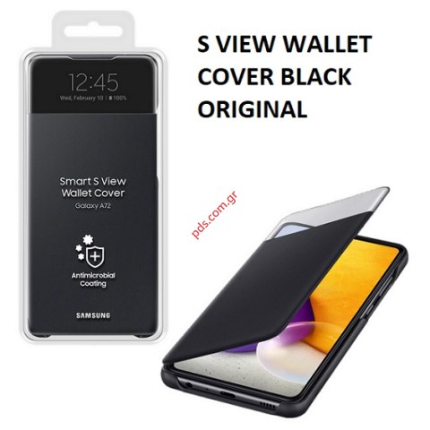 Γνήσια θήκη book Samsung Galaxy A72S Black S-View Wallet Cover (EF-EA725PBEGEE) Flip με Ενεργό Πορτάκι Blister