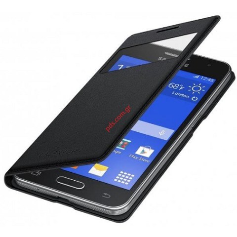 Γνήσια θήκη flip Black Samsung S-View for G355 Galaxy Core 2 (EU Blister) σε μαύρο χρώμα με παράθυρο