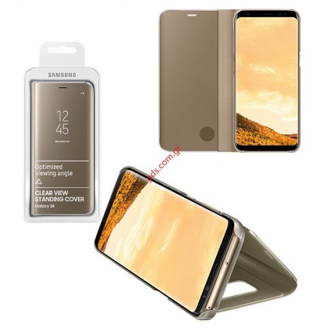 Γνήσια θήκη Flip Clear View Samsung Galaxy S8 G950 Gold με Ενεργό Πορτάκι σε χρυσό χρώμα EF-ZG950CFEGWW EU Blister