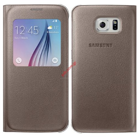 Γνήσια θήκη flip S-View Samsung Galaxy S6 Gold Cover EF-CG920PF σε χρυσό χρώμα EU BLISTER Γνήσια θήκη flip S-View Samsung Galaxy S6 Gold Cover EF-CG920PF σε χρυσό χρώμα EU BLISTER