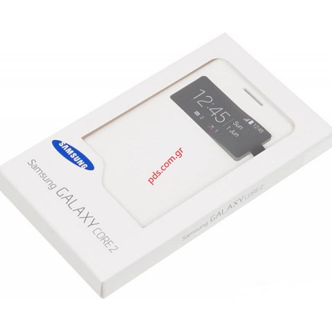 Γνήσια θήκη flip White Samsung S-View for G355 Galaxy Core 2 (EU Blister) σε λευκό χρώμα με παράθυρο