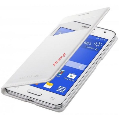 Γνήσια θήκη flip White Samsung S-View for G355 Galaxy Core 2 (EU Blister) σε λευκό χρώμα με παράθυρο