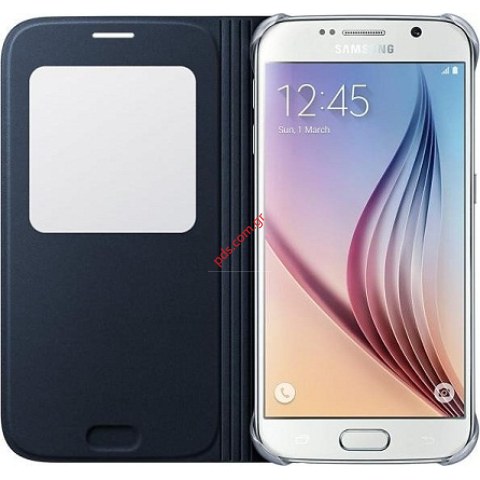 Γνήσια θήκη με πορτάκι S-View Cover Samsung Galaxy S6 Black Μαύρο (EF-CG920BB).
