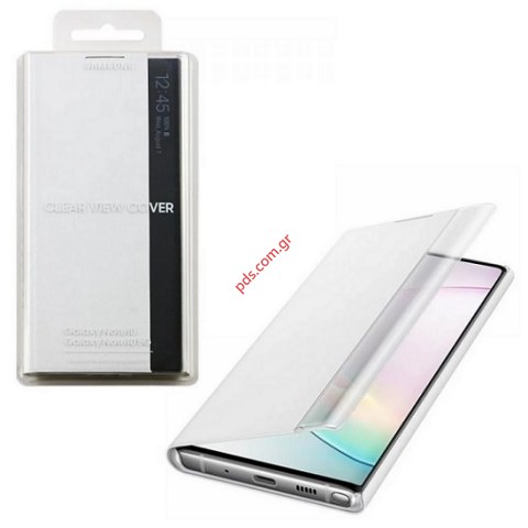Γνήσια θήκη Samsung EF-ZN970CWEGWW N970F Galaxy Note 10 Flip Clear View white σε λευκό χρώμα Blister Γνήσια θήκη Samsung EF-ZN970CWEGWW N970F Galaxy Note 10 Flip Clear View white σε λευκό χρώμα Blister