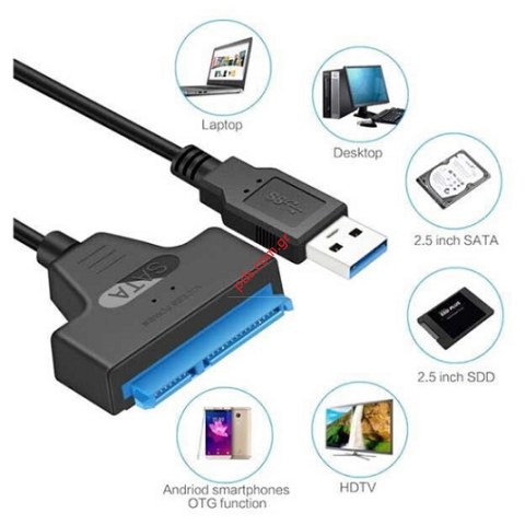 Καλώδιο Adaptor USB 3.0 σε SATA III 22pin για Σύνδεση SSD HDD Δίσκων 2.5 Ιντσών Μαύρο 