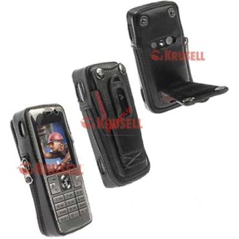 Δερμάτινη θήκη Krusell SonyEricsson K610i, V630i Black με φερμουαρ και κλιπ ζώνης