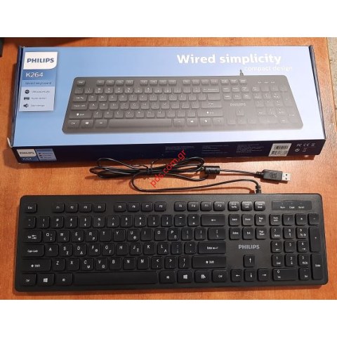Πληκτρολόγιο υπολογιστή Philips K6264 Black αθόρυβο σε μαύρο χρώμα με Ελληνικούς Greek & English χαρακτήρες