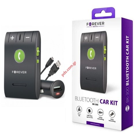 Ασύρματο ακουστικό Bluetooth Forever BK-300 V4.0 Carkit φορητό Black σε μαύρο χρώμα