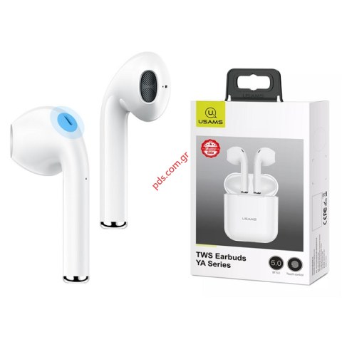 Ακουστικά Earbuds USAMS US-YA001 White σε λευκό χρώμα με θήκη φόρτισης BOX