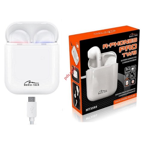 Ασύρματα ακουστικά Bluetooth Media-Tech MT3593 R-Phones Pro TWS V.5.0 Wireless Hands Free Λευκά με Υψηλής Ποιότητας Μικρόφωνο και Εύκολη Σύνδεση Box