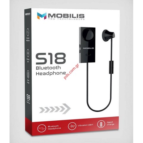 Ασύρματο ακουστικό Bluetooth BH-114 (Mobilis S18) Clip Mono Black με καλώδιο μονοφωνικό σε μαύρο χρώμα