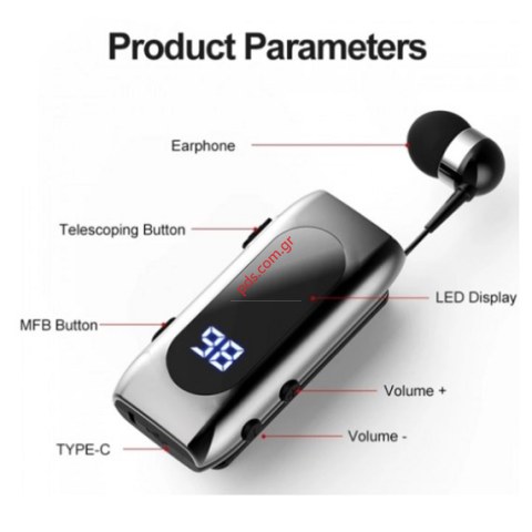 Ασύρματο ακουστικό Bluetooth Borofone K55 Clip Black Mono με καλωδιο και ελατήριο σε μαύρο χρώμα (ΒΟΧ)