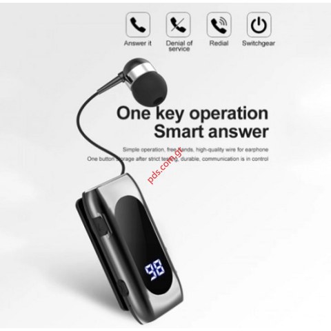 Ασύρματο ακουστικό Bluetooth Borofone K55 Clip Black Mono με καλωδιο και ελατήριο σε μαύρο χρώμα (ΒΟΧ)