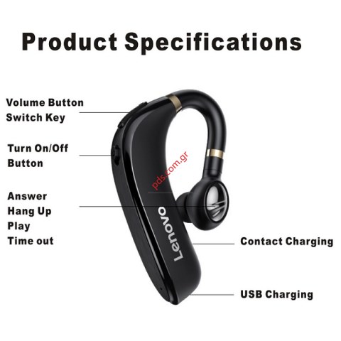 Ασύρματο ακουστικό Bluetooth Lenovo HX106 Earloop Black V5.0 Hands Free Box (ΠΟΛΥ ΜΕΓΑΛΟΣ ΧΡΟΝΟς ΑΝΑΜΟΝΗΣ)