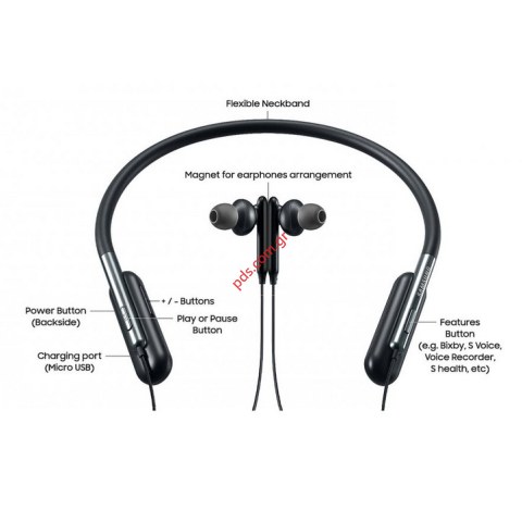 Ασύρματο ακουστικό Bluetooth Samsung U (EO-BG950CBE) Flex Stereo Black (EU Blister) σε μαύρο χρώμα