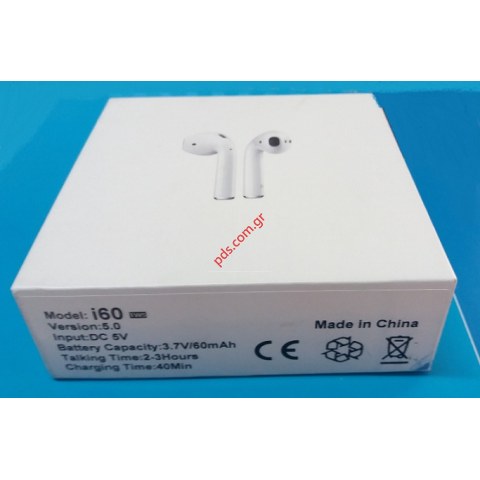 Ασύρματο ακουστικό Bluetooth TWS i60 Earpods White Headset λευκό BOX