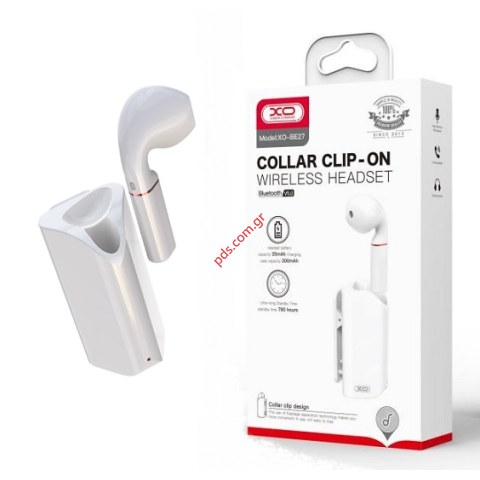 Ασύρματο ακουστικό Bluetooth XO BE27 CLIP ON Mono BT V5.0 TWS White σε λευκό χρώμα (ΒΟΧ)