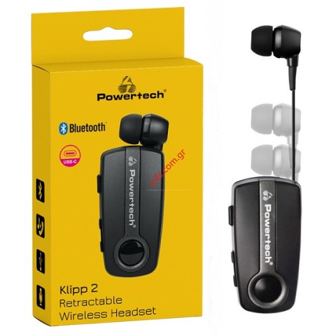 Ασύρματο ακουστικό POWERTECH PT-998 Black earphone Klipp 2 multipoint, Bluetooth 5.1, USB-C, με ρυθμιζόμενο καλώδιο Box