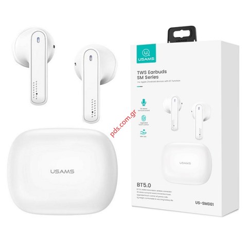 Earbuds USAMS US-SM001 True Wireless White λευκά με θήκη φόρτισης BOX