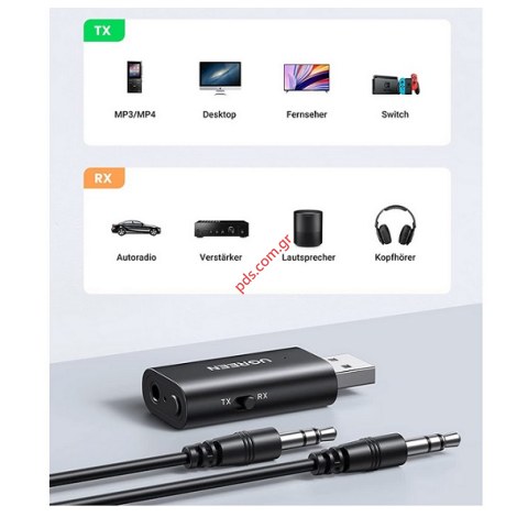 Μετατροπέας Bluetooth 5.1 UGREEN 2 σε 1 transmitter & receiver Plug and Play AUX, MP3,/MP4, PC, SPEAKER, TV, Car stereo BOX