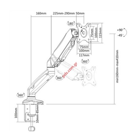 Βάση με μπράτσο γραφείου LDT13-C012 για Μόνιτορ 13-27 ιντσες με κίνηση 360 