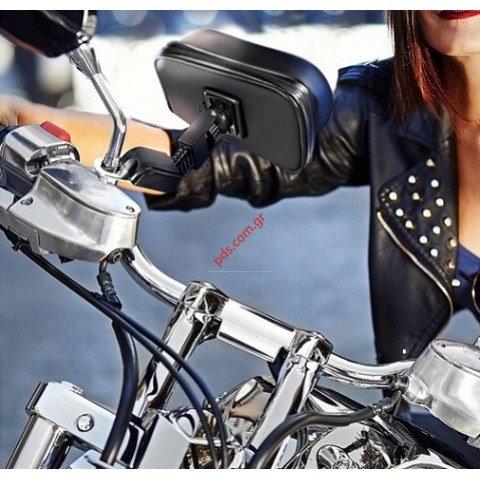 Βάση Καθρέπτη MR-007SB (10X17cm) με Θήκη Σκίαστρο για τον ήλιο σε μηχανές Αδιάβροχη 7 ιντσών σε μαύρο χρώμα