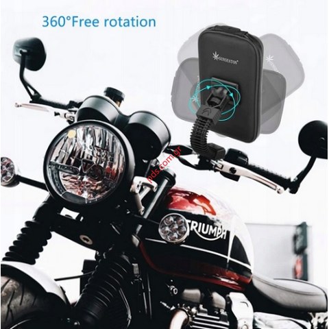 Βάση μηχανής Καθρέπτη MR-063B (8,5x16,5cm) με Θήκη για μηχανές Αδιάβροχη 6.3 ιντσών σε μαύρο χρώμα