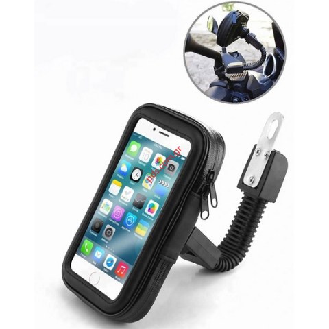 Βάση μηχανής Καθρέπτη MR-063B (8,5x16,5cm) με Θήκη για μηχανές Αδιάβροχη 6.3 ιντσών σε μαύρο χρώμα