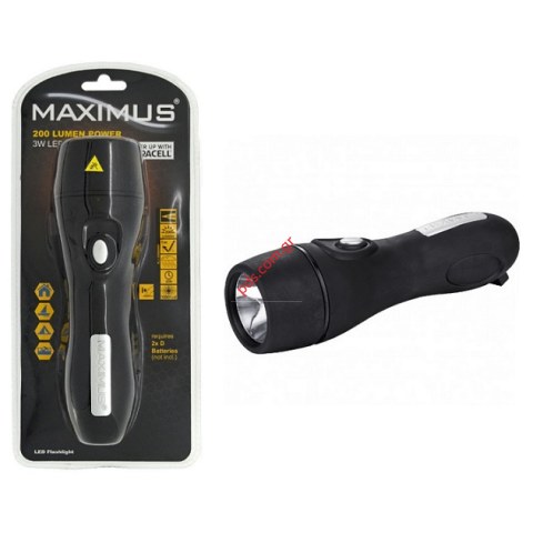 Φακός χειρός Maximus 3W Led IPX4 200 Lumen Power 205m Απόσταση Flashlight Super-Clear Μαύρος Black Blister
